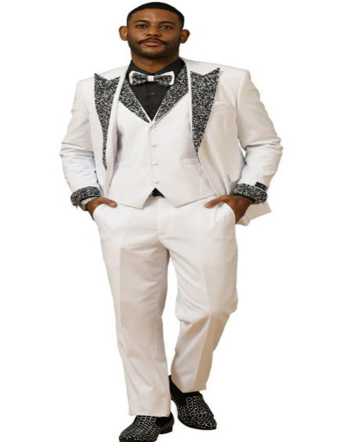 White Prom Tuxedo with Rhinestone sequin Lapel