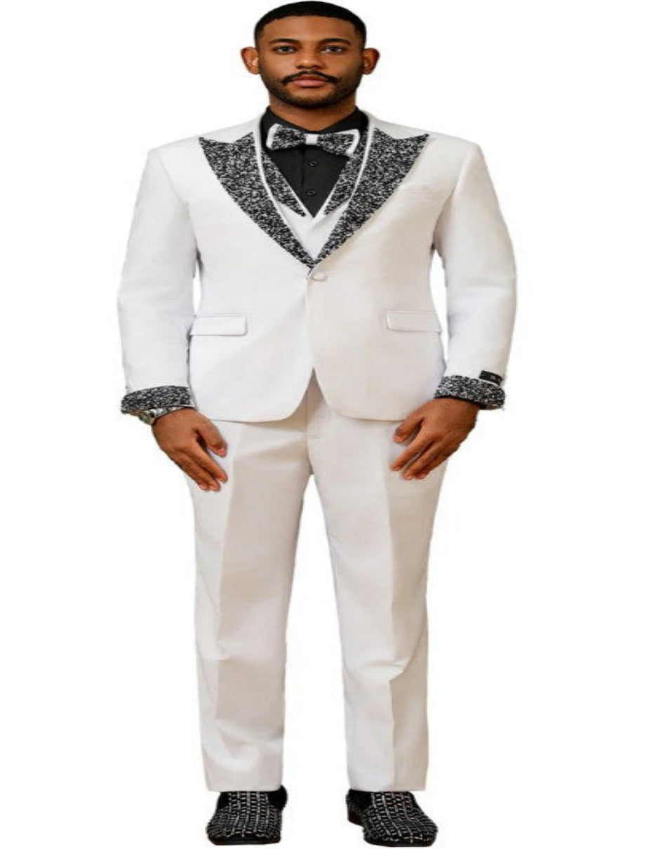 White Prom Tuxedo with Rhinestone sequin Lapel