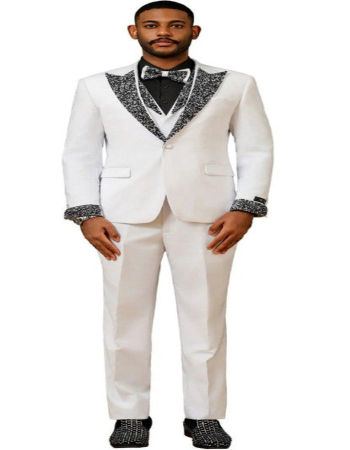 White Prom Tuxedo with Rhinestone sequin Lapel
