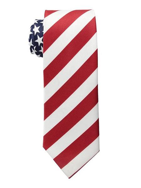 Men's Trendy American Flag Pattern White/Red Polyester Neck Ties-Men's Neck Ties - Mens Dress Tie - Trendy Mens Ties