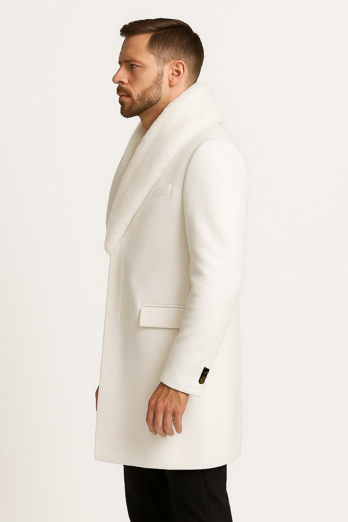 White Wool Overcoat with Faux Fur by Alberto Nardoni
