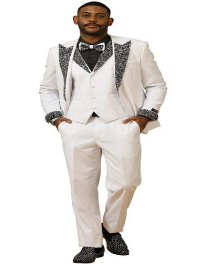 Rhinestone sequin Lapel White & Black Prom Wedding Tuxedo
