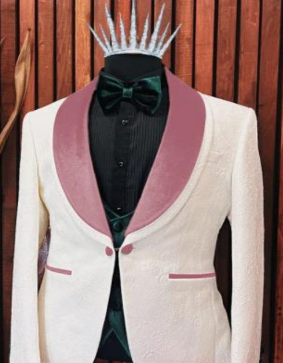 White and Pink Prom Suit Tuxedo Set