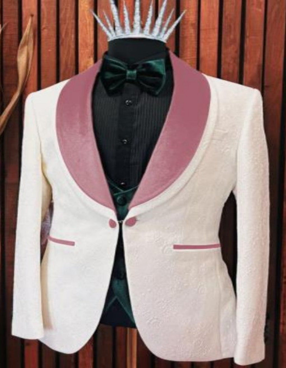 White & Rose Gold Wedding Groom Suit
