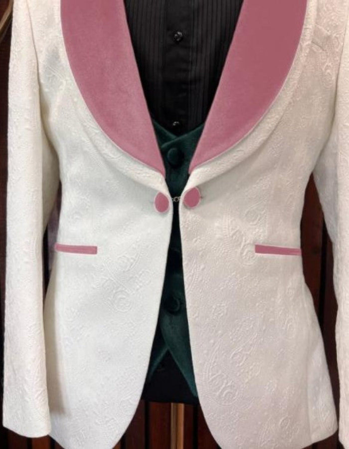 White & Rose Gold Wedding Groom Suit