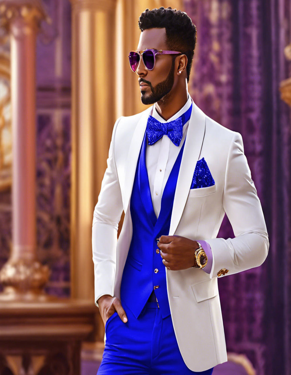White & Royal Blue Tuxedo Wedding Set
