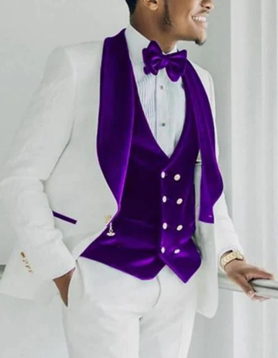Purple & White Shawl Lapel Prom Tuxedo