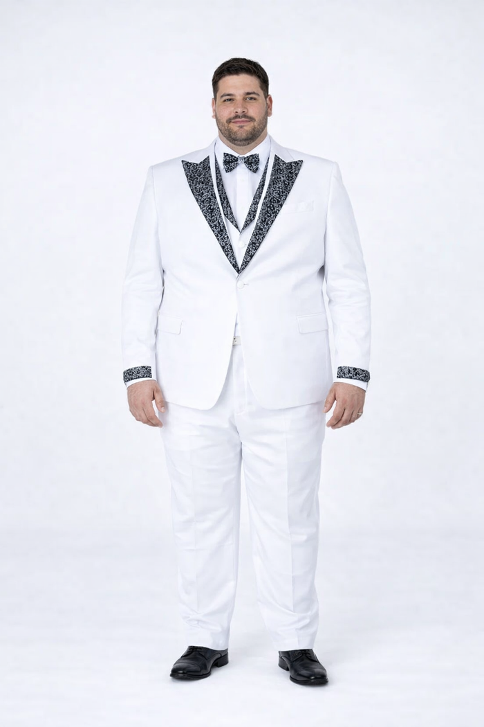 White Stone-Embellished Tuxedo – Peak Lapel 4-Piece Suit