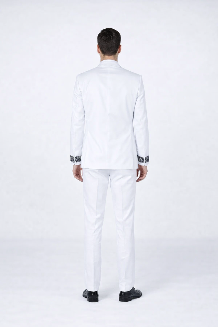 White Stone-Embellished Tuxedo – Peak Lapel 4-Piece Suit