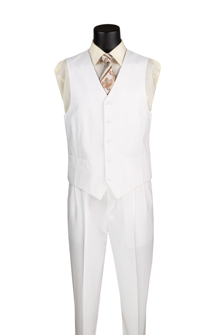 Lucci White 3-Button Vested Budget Suit with Pleated Slacks