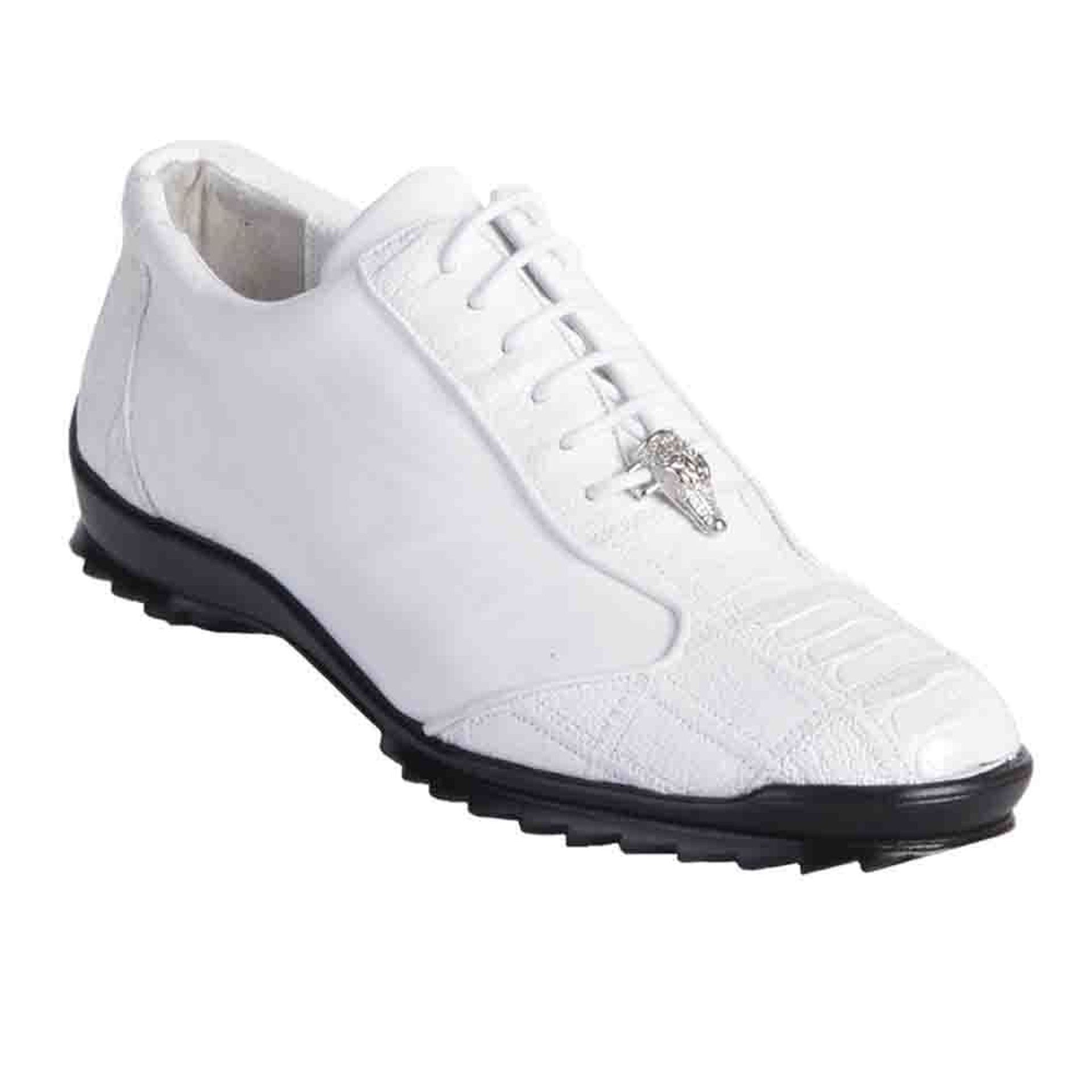 White Ostrich Patch Work Men's Sneaker by Los Altos