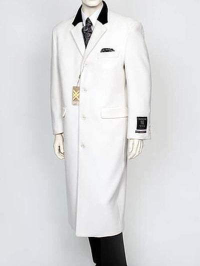 White Wool Cashmere Overcoat with Velvet Collar