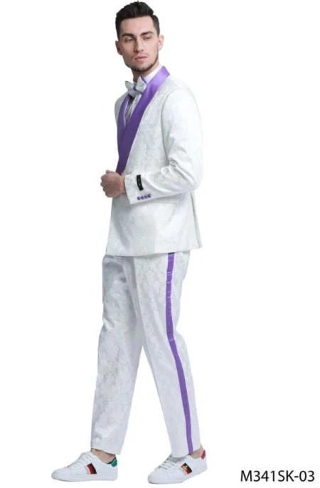 Purple Paisley Shawl Collar Prom Tuxedo