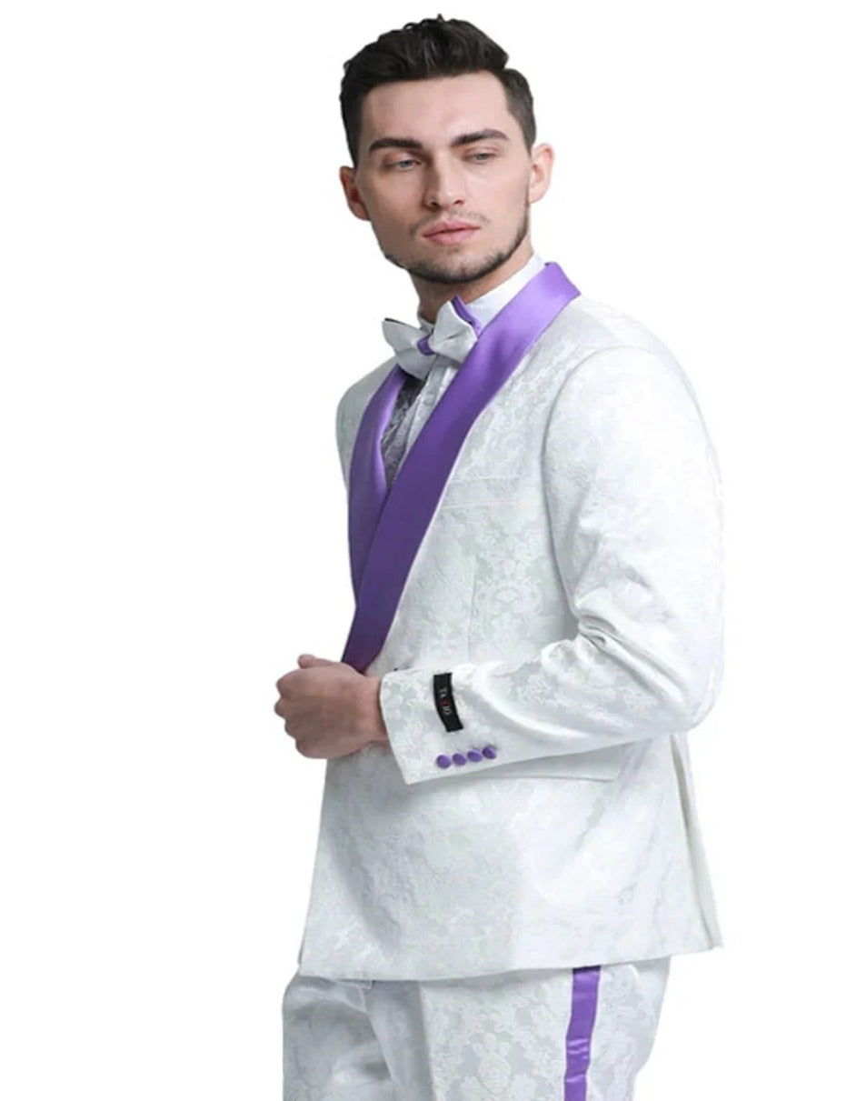 Purple Paisley Shawl Collar Prom Tuxedo