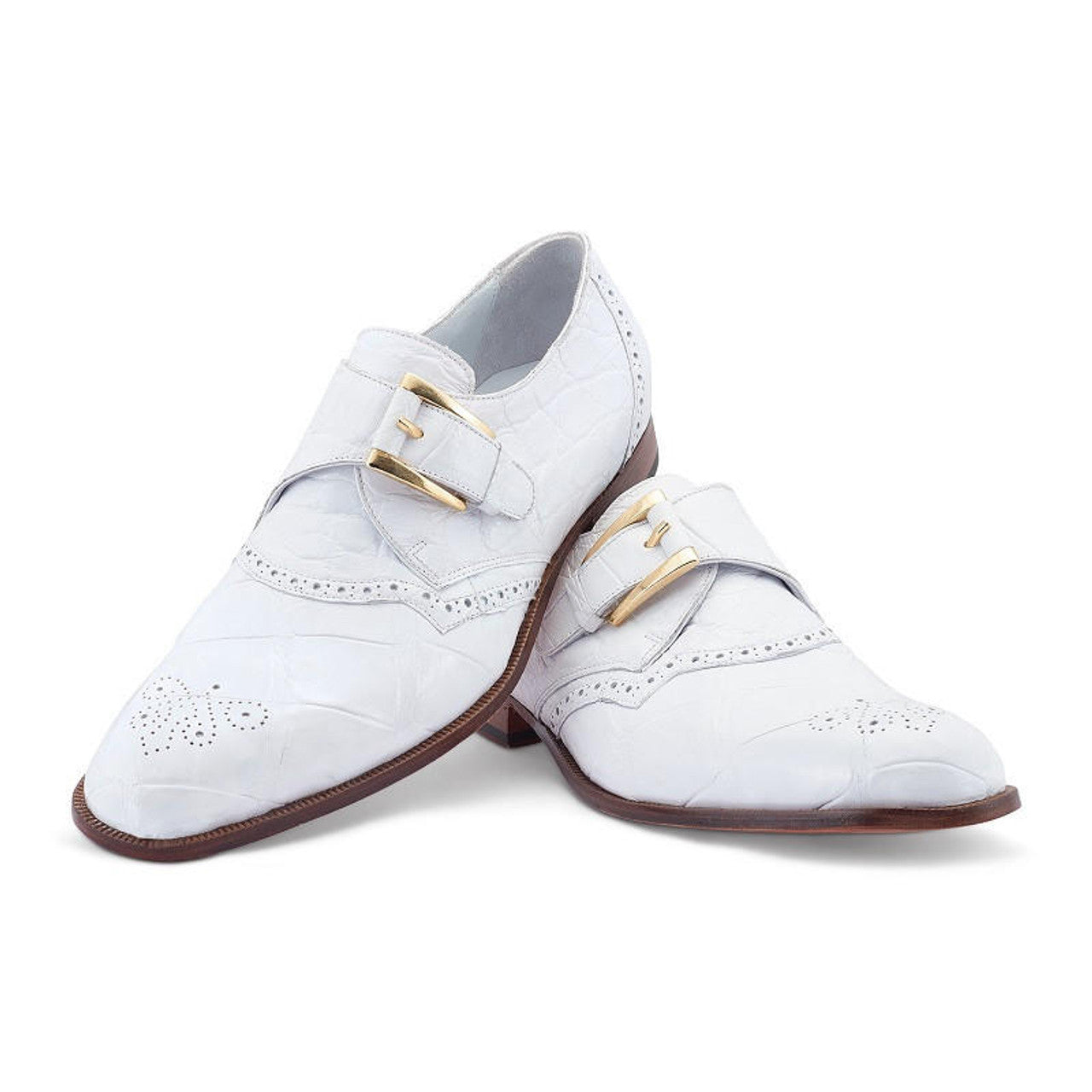 Mauri White Alligator Monk Strap Shoes