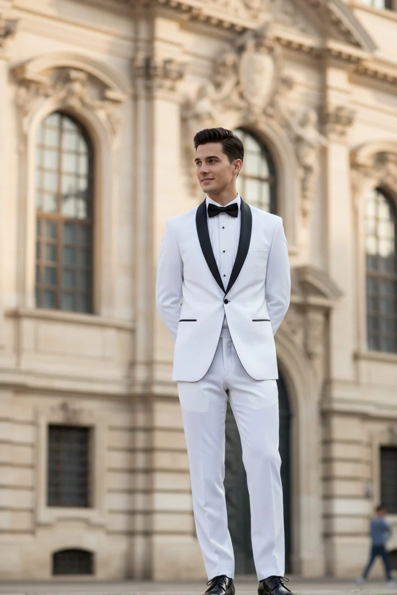 White Vinci 1-Button Shawl Tuxedo