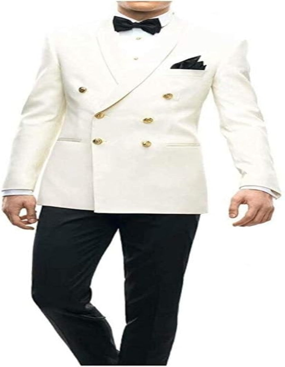 Ivory Double Breasted Dinner Jacket with Gold Buttons