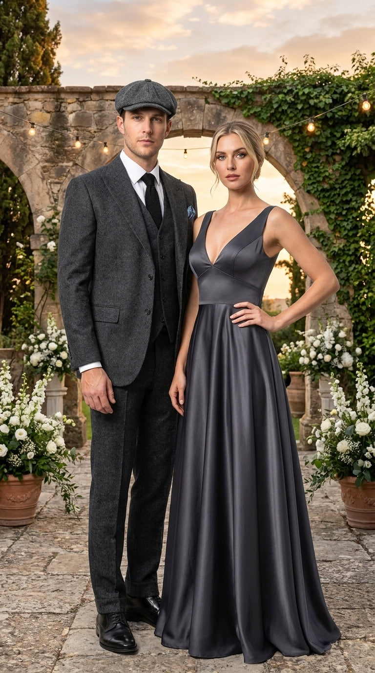 Men’s Heritage Charcoal Tweed 3 Piece Suit, Peaky Blinders Inspired Classic Formal Dress Suit