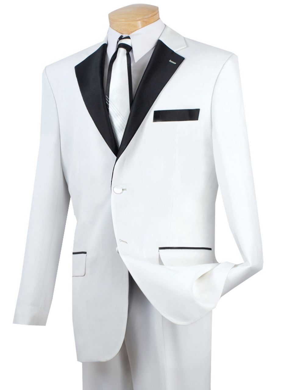 Lucci White with Black Contrasting Notched Collar Tuxedo - Pleated Slacks