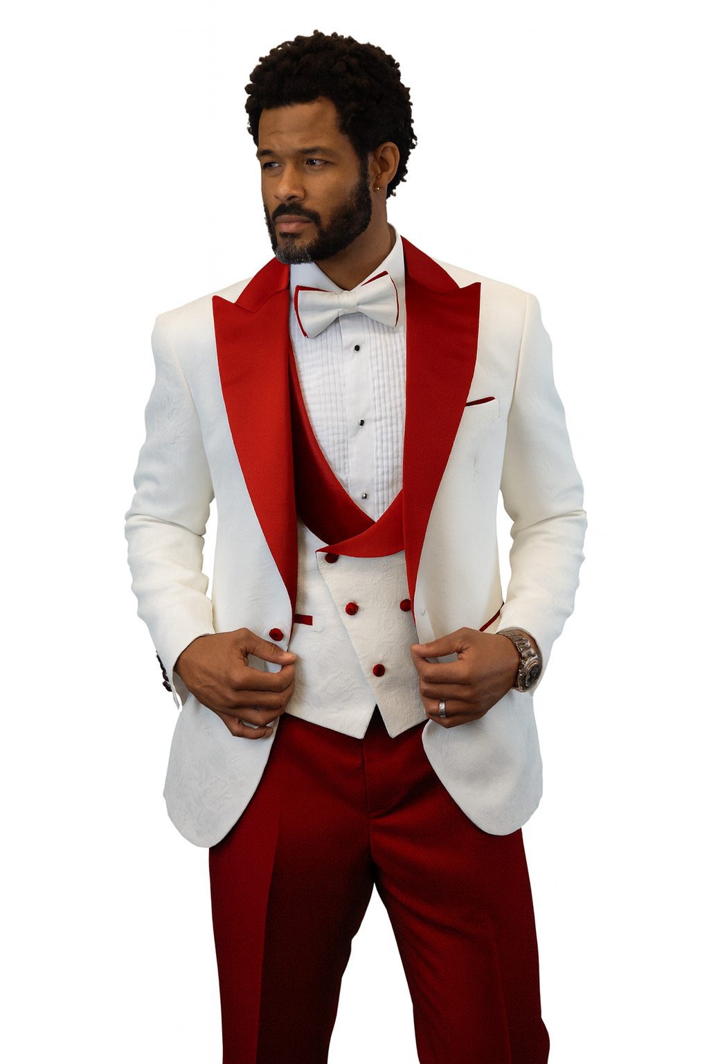 Hilton White Red Paisley Peak Lapel Tuxedo Set