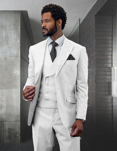 Ivory & Gold Button Cream Peak Lapel Wedding Suit
