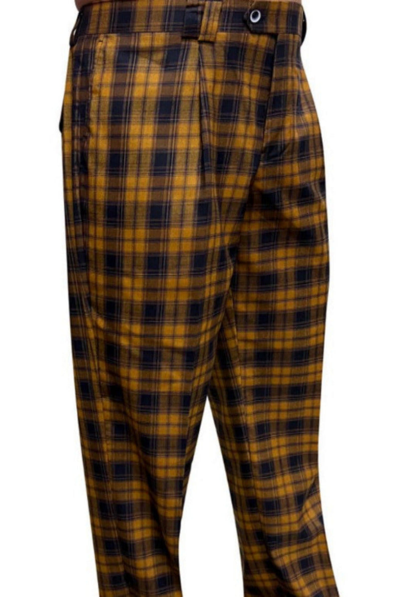 Designer Wool Wide Leg Dress Pants-Copper Plaid