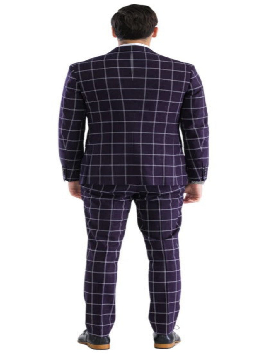 Burgundy Windowpane Plaid Suit with Vest