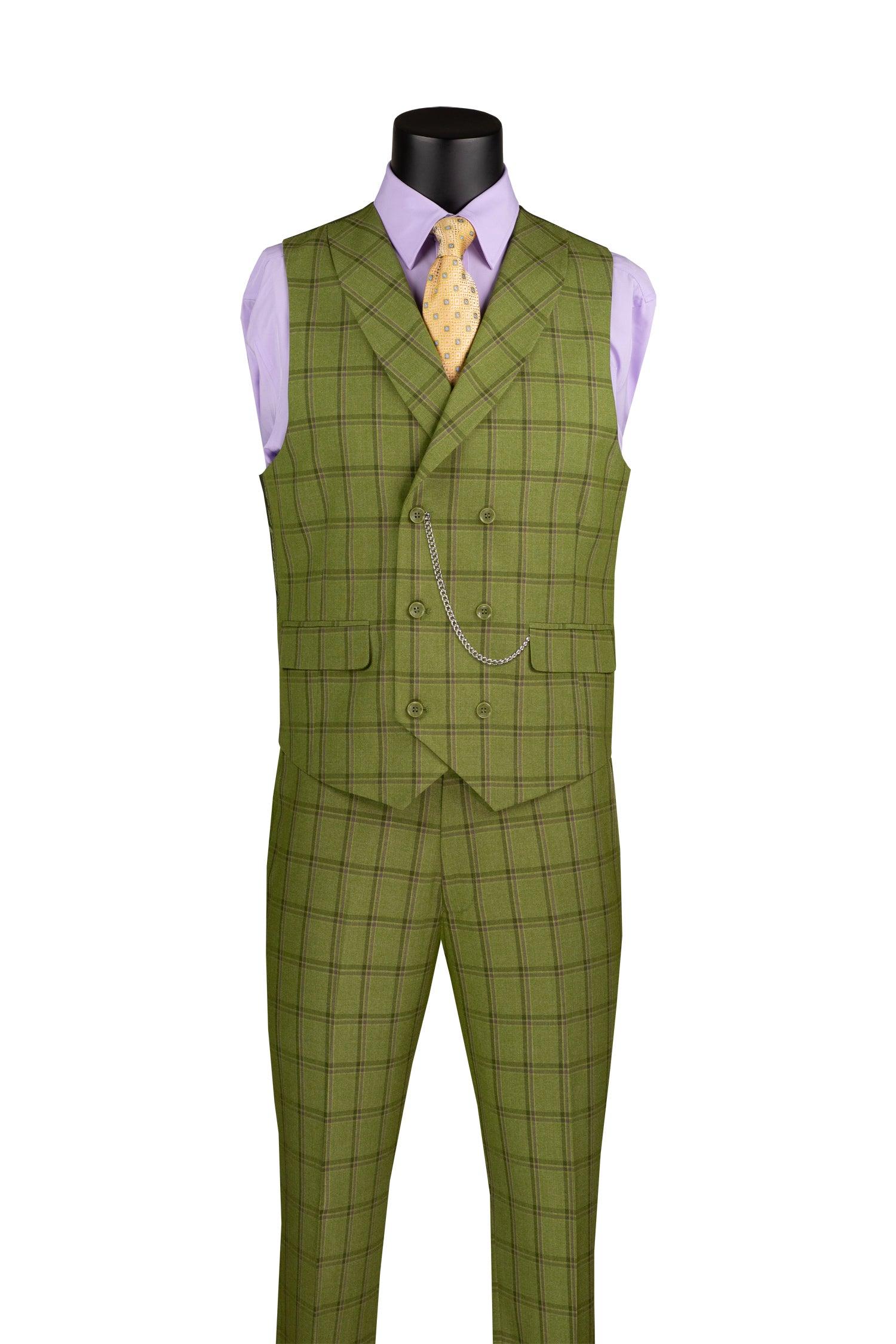 Windowpane Three Piece Suit in Moss Green