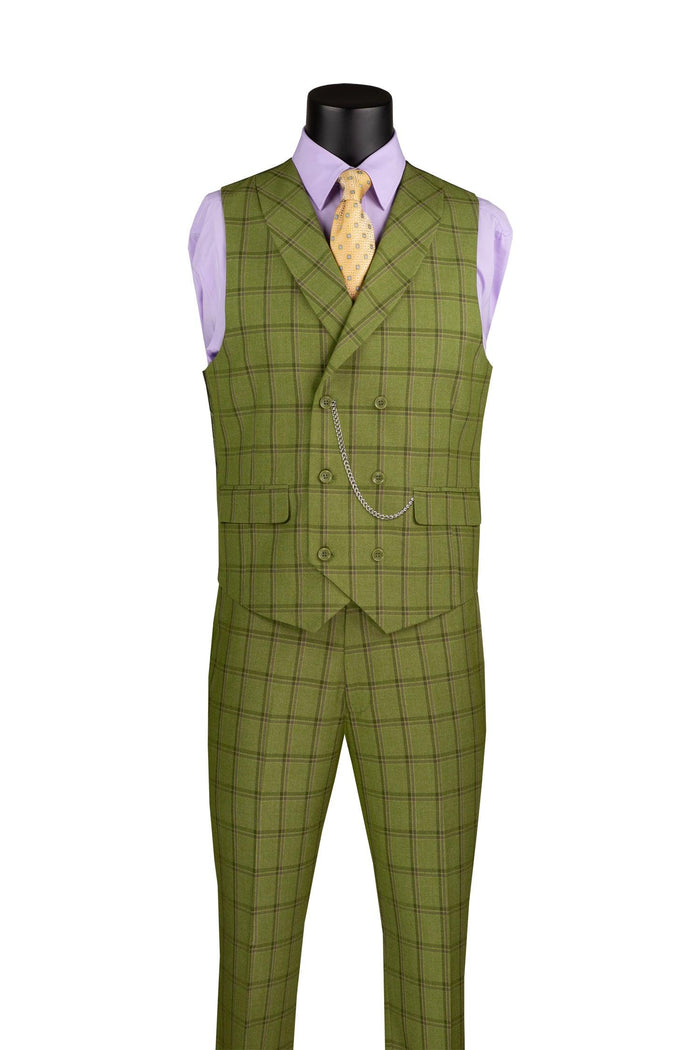 Windowpane Three Piece Suit in Moss Green