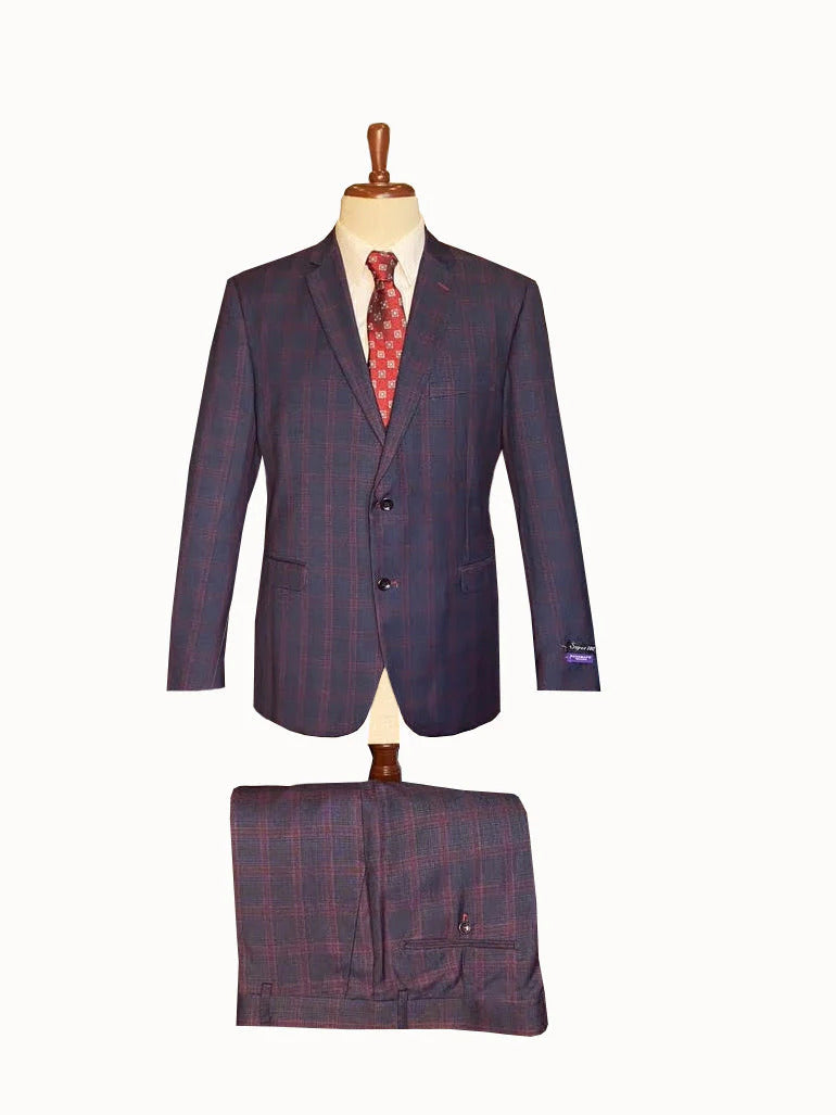 Navy Windowpane Wool Plaid Suit by Rossiman