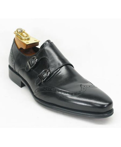 Men's Fashionable Carrucci Wingtoe Black Double Buckle Style Shoes