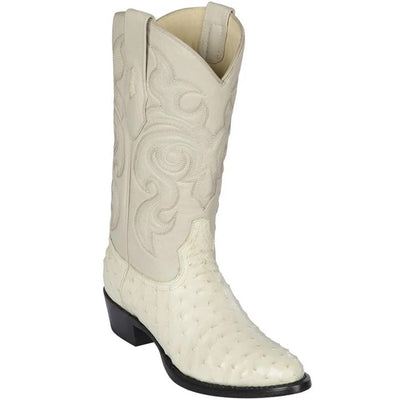 Winter-White Ostrich Skin R-Toe Cowboy Boots