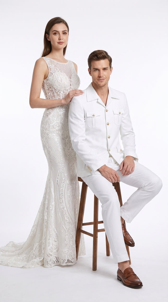 Rossi Man DUKE RM1762 Men’s White 2 Piece Suit, Modern Formal Wedding Prom Dress Suit
