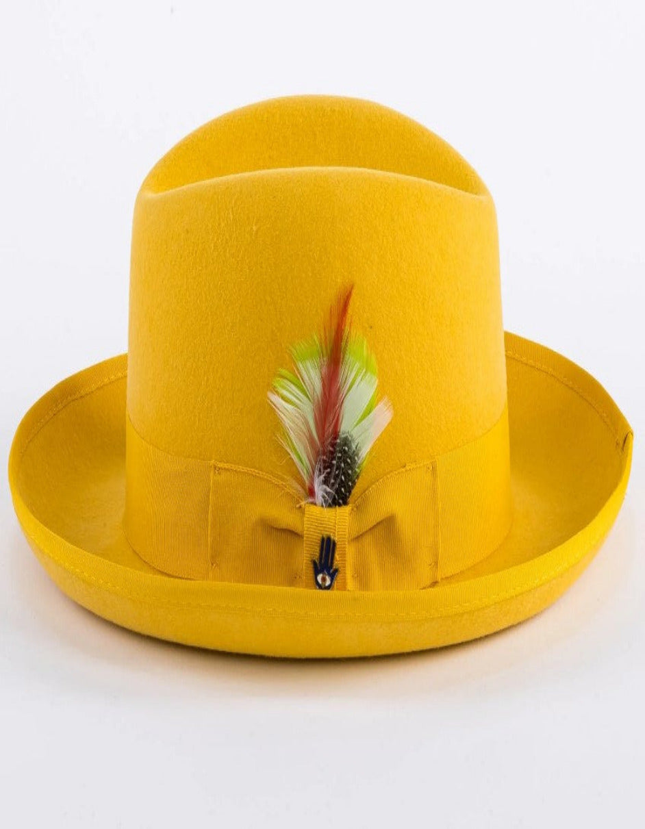 1920s Gold Fedora – Men’s Classic Gangster Godfather Wool Dress Hat