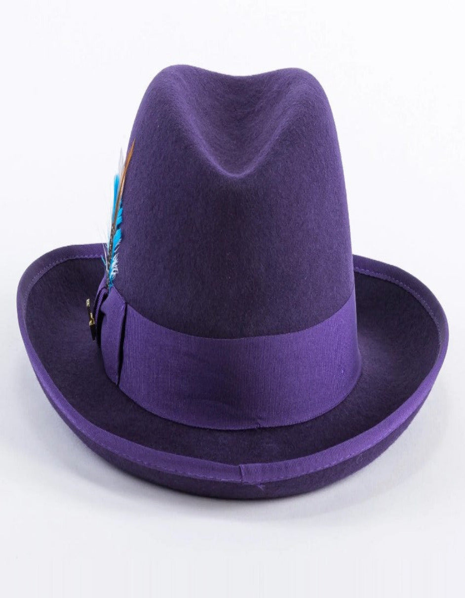 1920s Purple Fedora – Men’s Classic Gangster Godfather Wool Dress Hat
