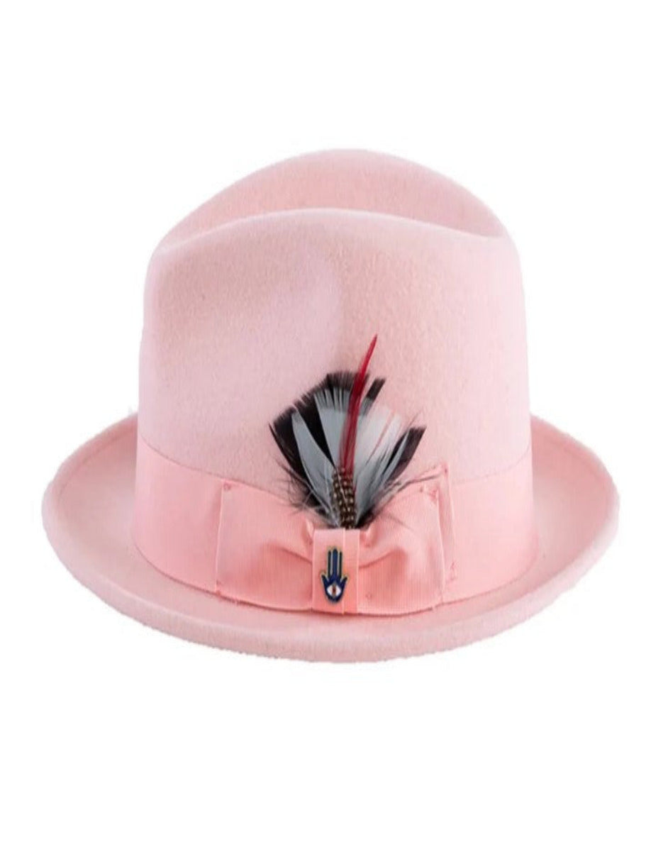 1920s Pink Fedora – Men’s Narrow Brim Crushable Wool Trilby Dress Hat