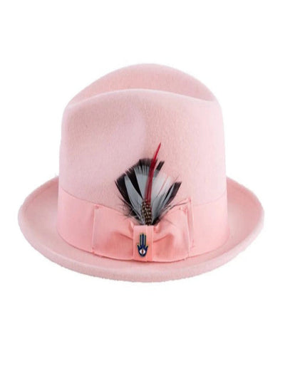 1920s Pink Fedora – Men’s Narrow Brim Crushable Wool Trilby Dress Hat