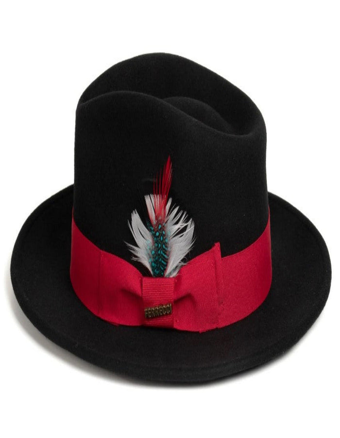 1920s Black and Red Fedora – Men’s Classic Wool Dress Hat