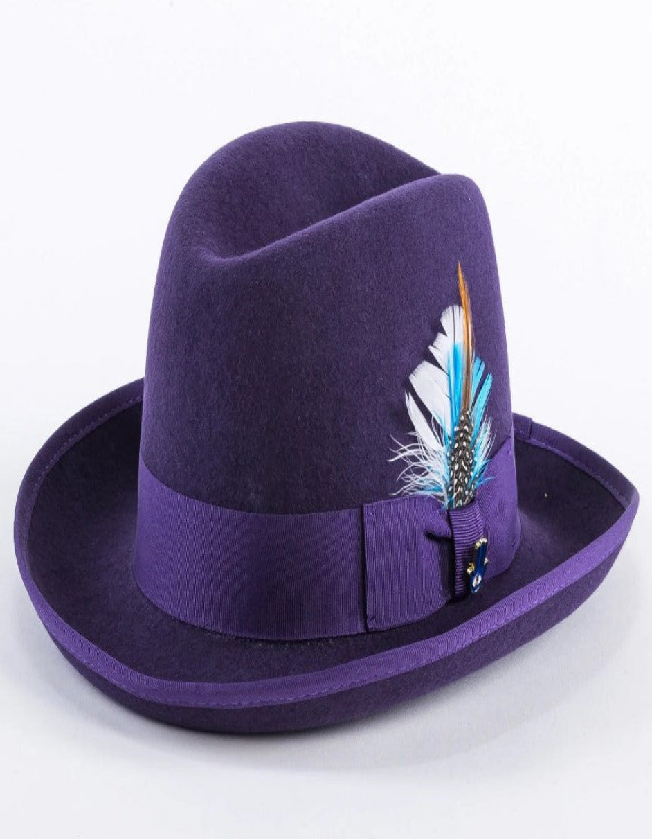 1920s Purple Fedora – Men’s Classic Gangster Godfather Wool Dress Hat