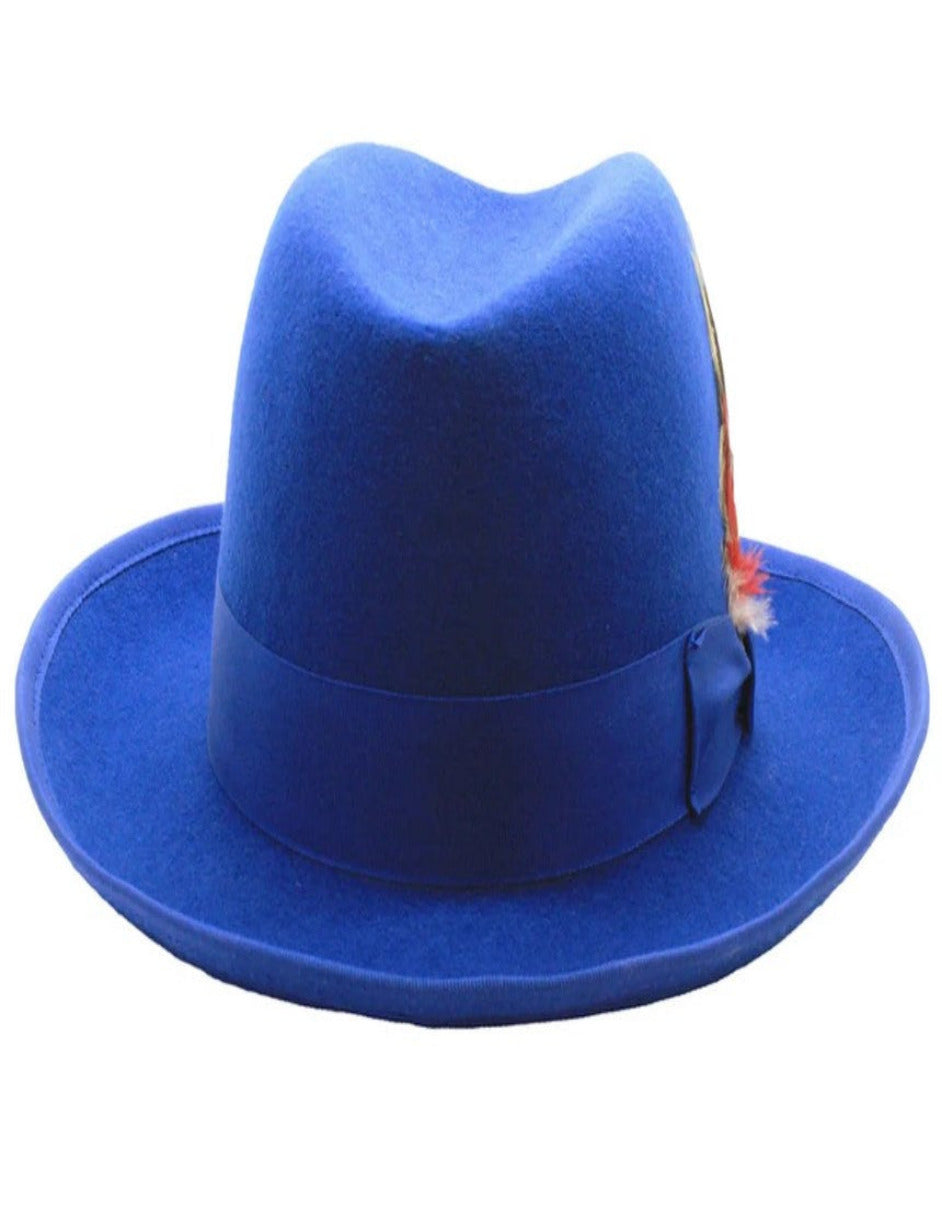 1920s Royal Blue Fedora – Men’s Classic Gangster Godfather Wool Dress Hat