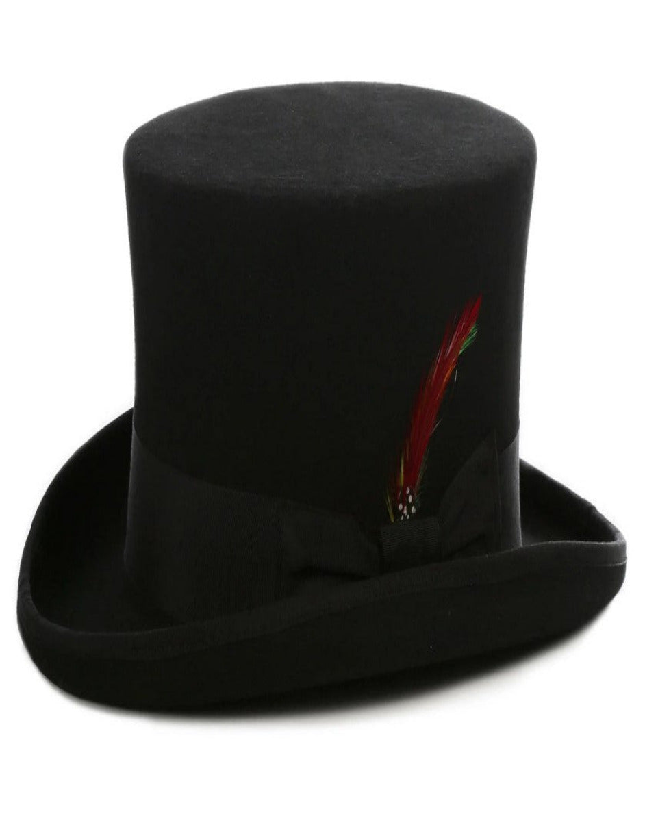 1920s Black Fedora Tall Wool Dress Hat