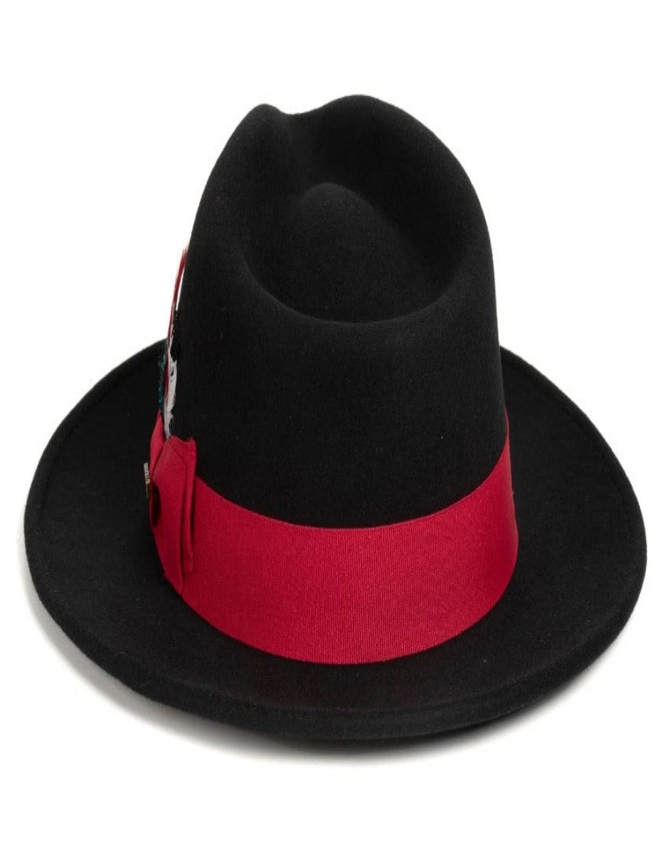 1920s Black and Red Wool Fedora Hat for Men
