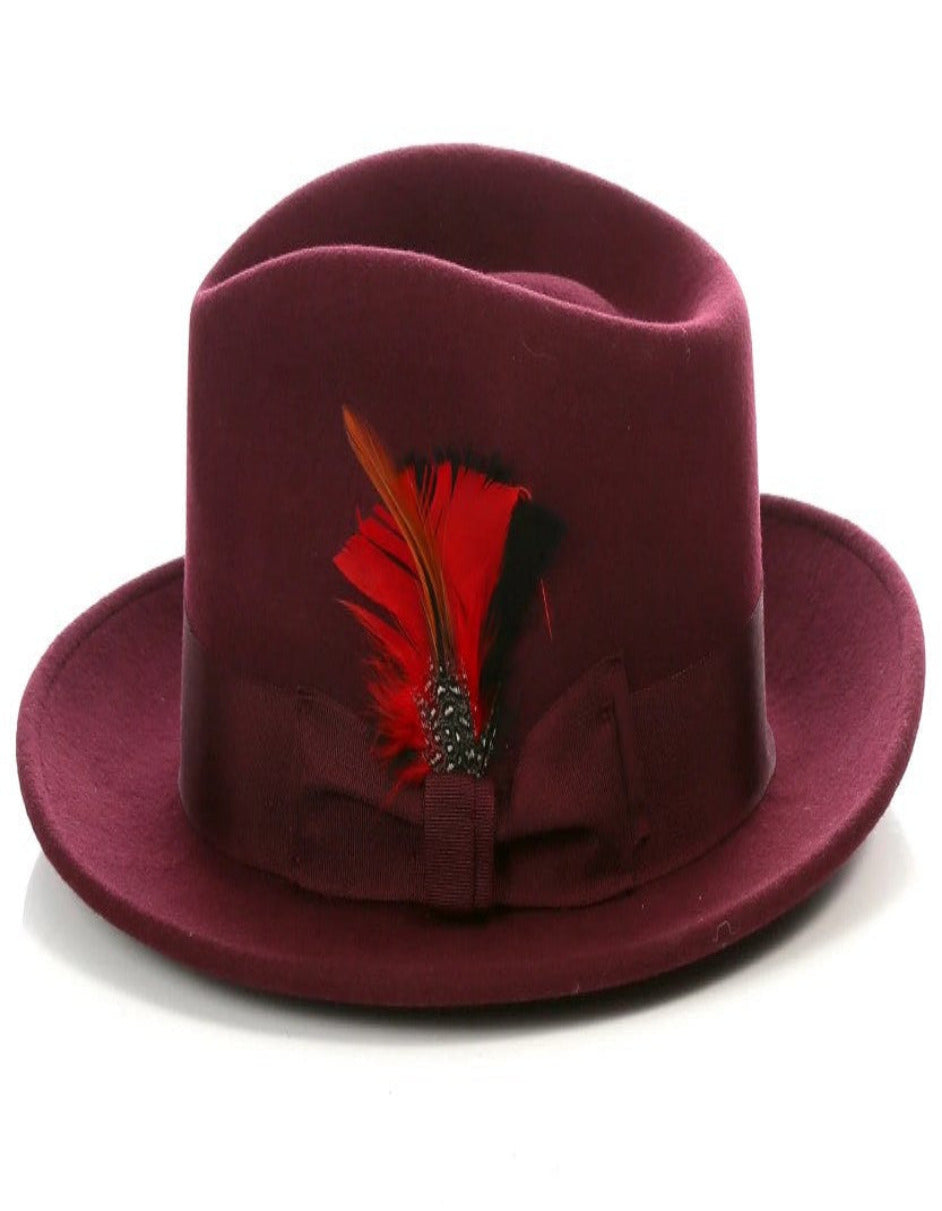 Burgundy Fedora Wool Dress Hat - 1920s Mens Classic