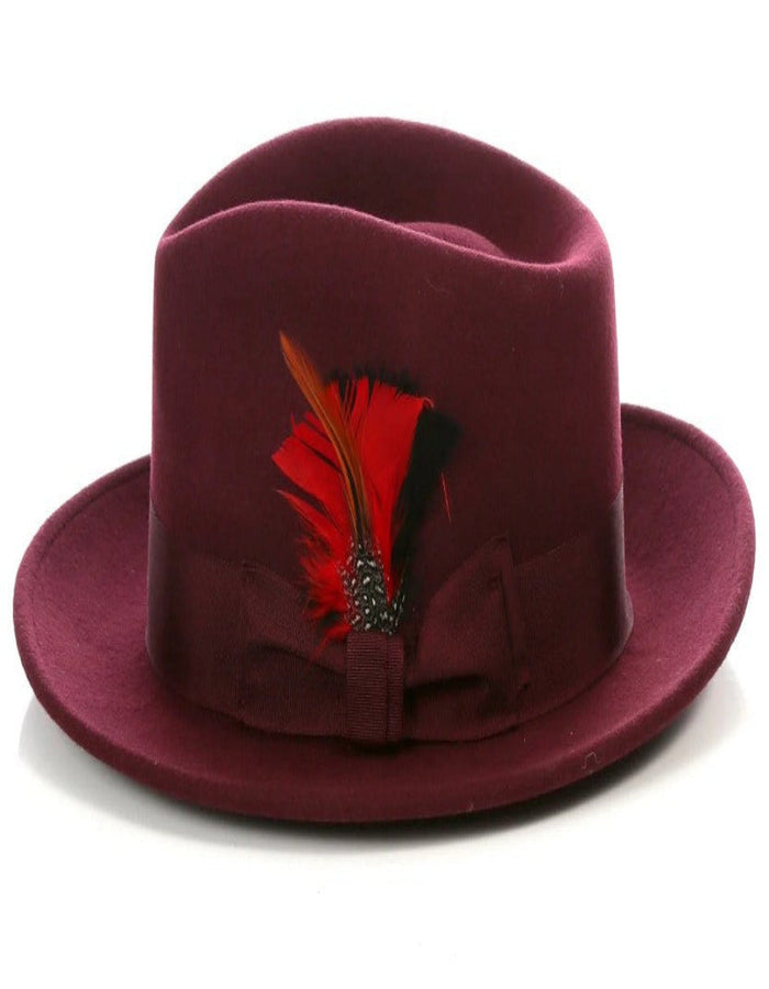 Burgundy Fedora Wool Dress Hat - 1920s Mens Classic