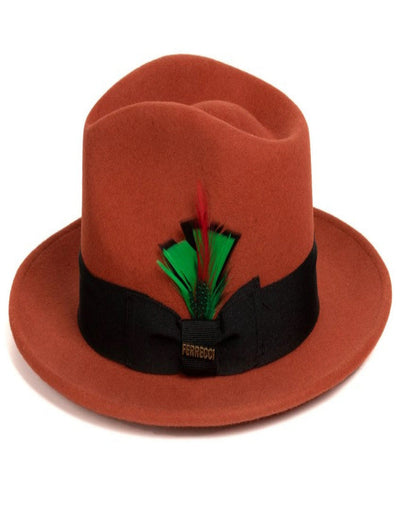 Rust 1920s Wool Fedora Dress Hat for Men