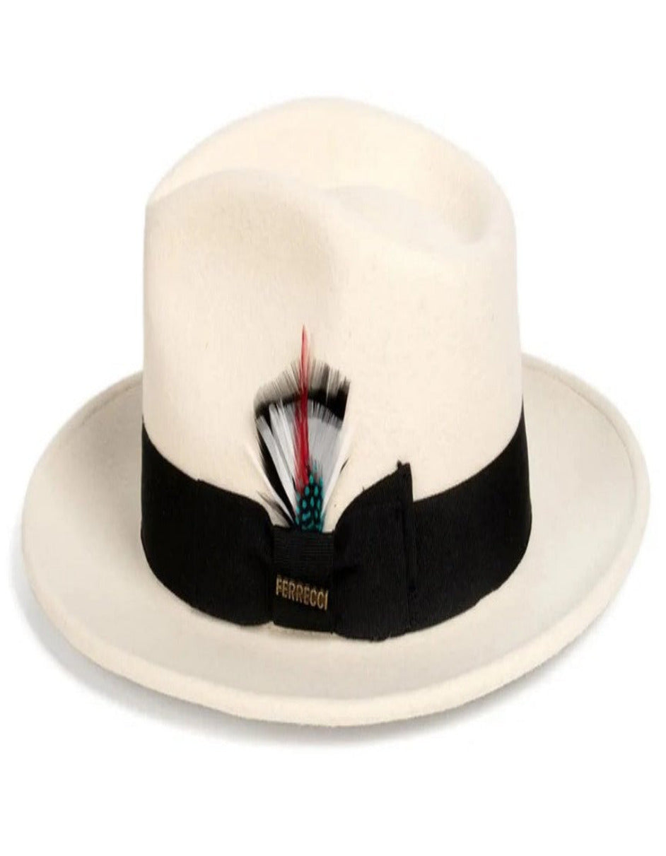 White and Black 1920s Fedora Wool Dress Hat
