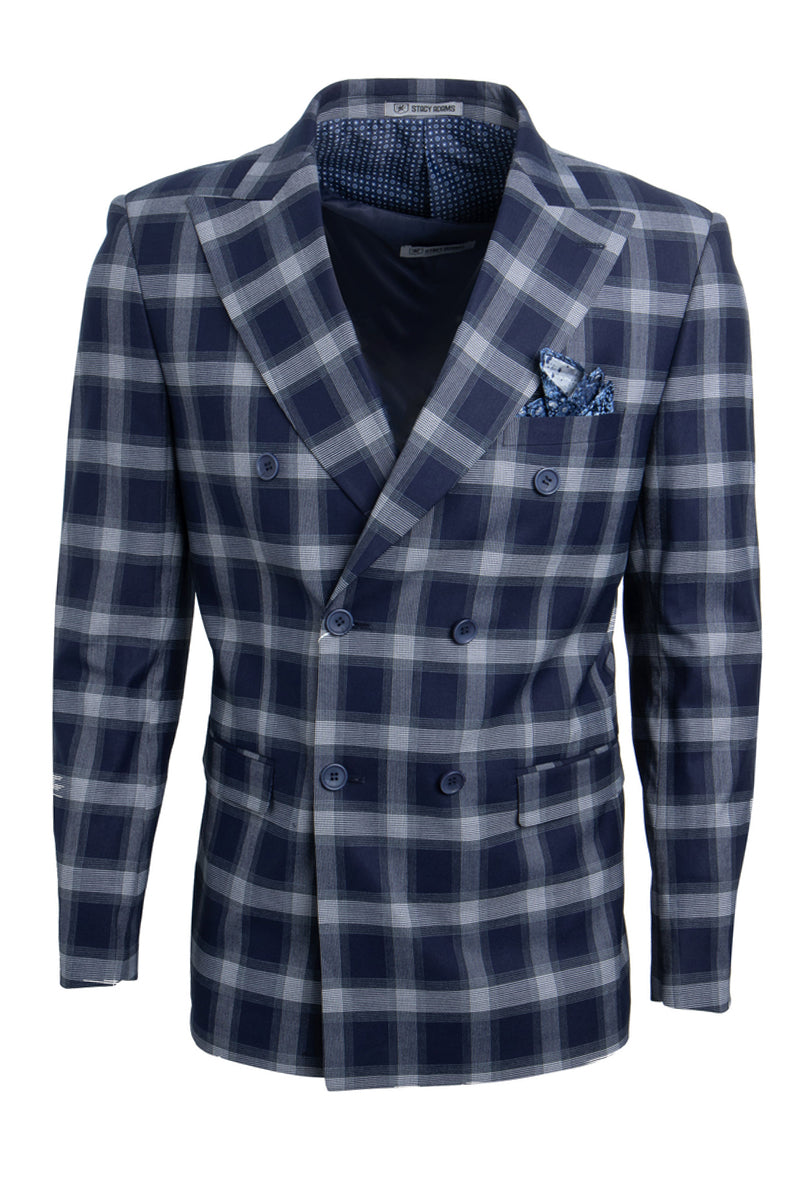 Stacy Adams Double Breasted Navy Plaid Suit