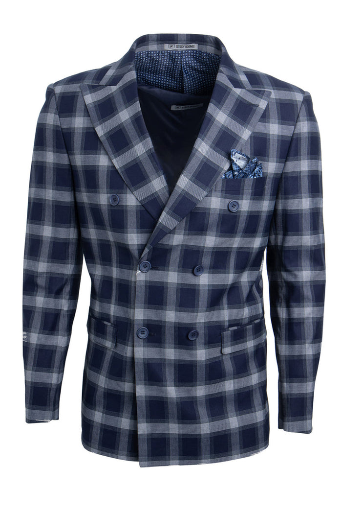 Stacy Adams Double Breasted Navy Plaid Suit