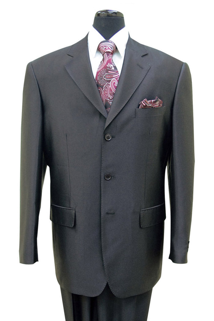 Mens 3 Button 2PC Shiny Sharkskin Suit in Black