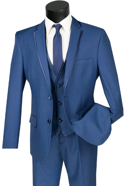 Blue Slim Fit Vested Tuxedo with Satin Trim